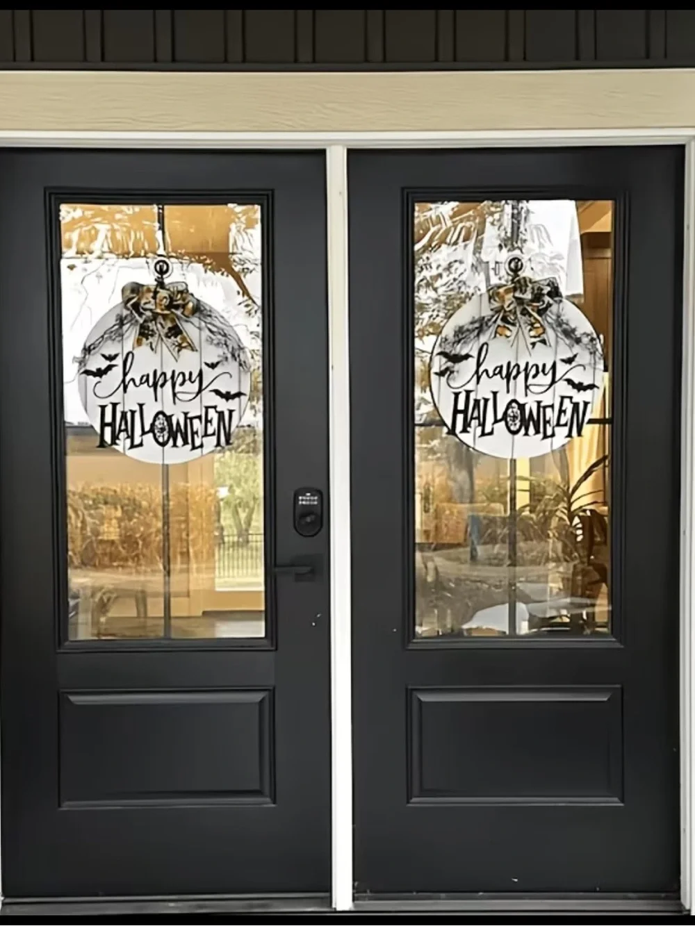 Spooktacular Happy Halloween Round Door Sign with Orange Bat Bow 🦇